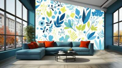 Light blue and green vector illustration featuring a modern geometric floral pattern suitable for coloring books and children s activities Elegant design with natural elements Wall mural