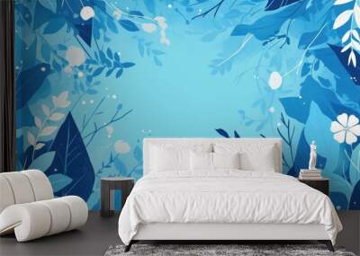 Light blue vector doodle background featuring leaves Vibrant illustration in a doodle style ideal for children s books Wall mural