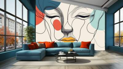 Surrealistic hand drawn abstract face in minimalistic line art style featuring aesthetic contours and modern design elements Wall mural