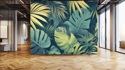 Tropical leaves wallpaper design featuring 3D illustrations suitable for digital printing Wall mural