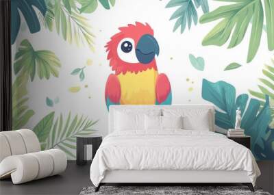 Vector illustration of a cartoon parrot surrounded by tropical leaves Ideal design for T shirts clothing baby apparel and children s room decor Wall mural