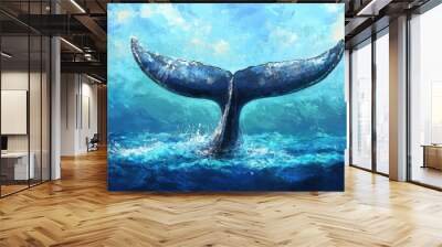 Whale tail depicted in a vibrant blue ocean setting Wall mural