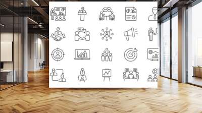 Business presentation editable stroke icons set. Presentation, business, seminar, partnership, goals, meeting, whiteboard, conference and business plan icons. Vector illustration. Wall mural