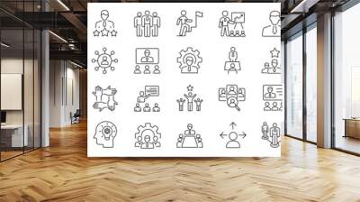 Leadership editable stroke outline icons set. Leader, management, organization, leadership, guidance, meeting, teamwork, vision responsibility and coaching. Vector illustration. Wall mural