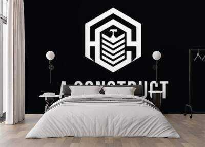 Geometric Letter A C construction logo company with hammer  Wall mural