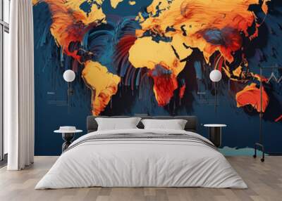 Major effect of el niño and La nina phenomenon illustration in the world map Wall mural