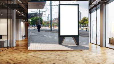 Mock up Banner stand Media outdoor people walking on City street Wall mural