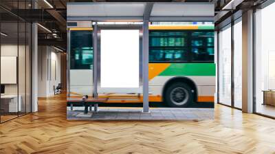 Mock up Billboard Banner template at Bus Shelter Media outdoor street Sign display Wall mural