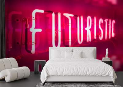 Neon sign font Futuristic glow light pink colour Technology background Wall mural