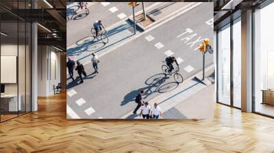 People crossing street Cycling and Walking Traffic sign Smart city Urban lifestyle outdoor Wall mural