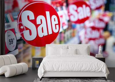 Sale signage Supermarket shelf Marketing Promotion Discount sign in supermarket Retail Business Wall mural