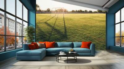 Soccer Field Goal Green Grass Sport Outdoor with Sunset Wall mural