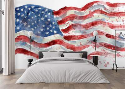 A watercolor painting of the American flag, a symbol of freedom and patriotism. Wall mural