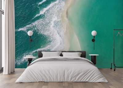 Beach with turquoise sea water. Top view of beautiful white sand. Wall mural