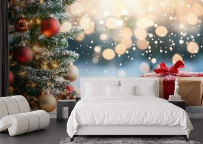 Christmas gift under tree Wall mural