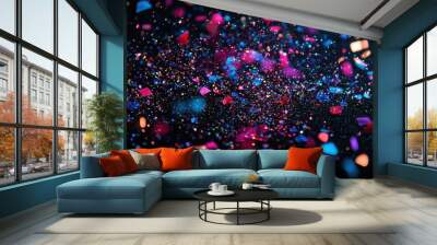 Colorful confetti falling Wall mural