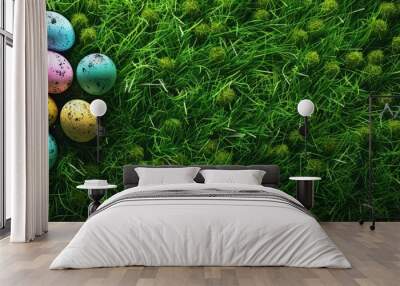 Easter eggs on green grass Wall mural