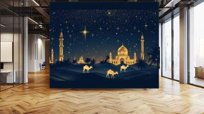 Golden mosque under starry night Wall mural