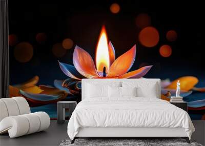 Lotus candle glows in the dark Wall mural