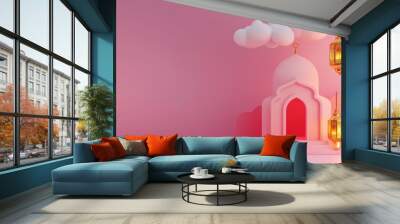 Pink mosque with lanterns Wall mural