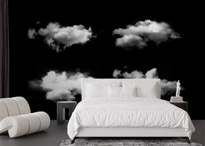 Set of isolated clouds over black. Design elements Wall mural