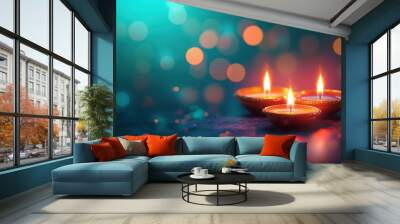 Three candles glow brightly. Wall mural