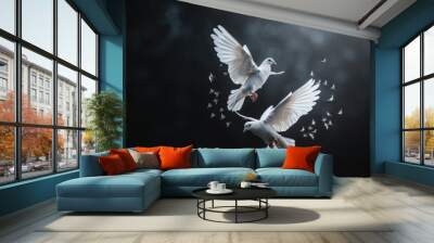 Two white doves in flight Wall mural