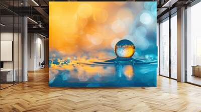 Water drop on blue surface Wall mural