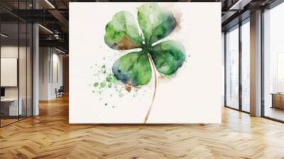 watercolor four leaf clover with Generative AI Wall mural