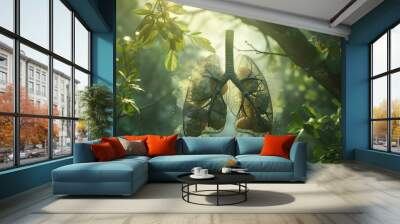 A digitally-rendered pair of human lungs integrated into a forest scene representing health and nature Wall mural