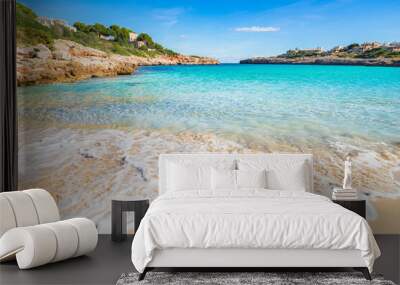 Beautiful sand beach bay scenery on Majorca island, Spain Wall mural