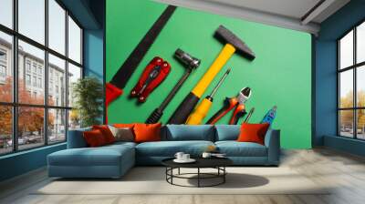 Photo set of different tools for engineering and repairing concept. Wall mural