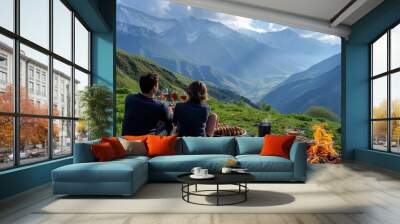 you sit high on the Caucasus mountains and drink wine while eating delicious kebab Wall mural