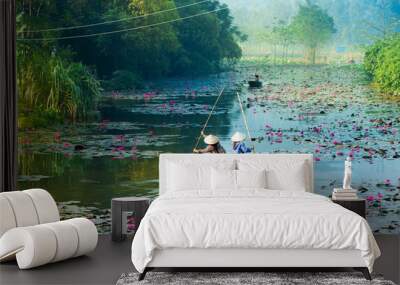 Yen stream on the way to Huong pagoda in autumn, Hanoi, Vietnam. Vietnam landscapes. Wall mural