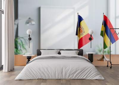 FLAGS OF ANDORRA AND MAURITIUS  ON TABLE Wall mural