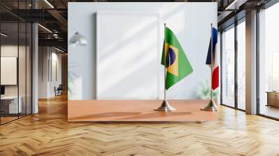 FLAGS OF BRAZIL AND FRANCE ON TABLE Wall mural