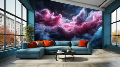 A breathtaking artwork depicting a colorful nebula cloud formation set against a starry sky, showcasing the vibrant colors and ethereal beauty of the cosmos. Wall mural