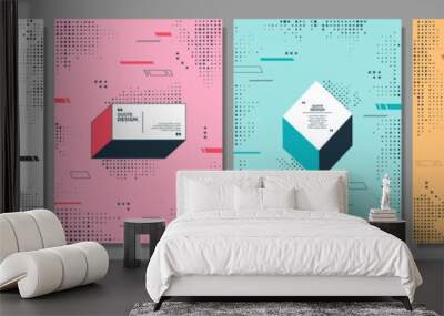 Vector abstract illustration. Neo memphis pattern banner collection with halftone dotted elements. Flow graphic shapes. Vibrant color quote frames. Design elements for poster, cover, layout, magazine Wall mural