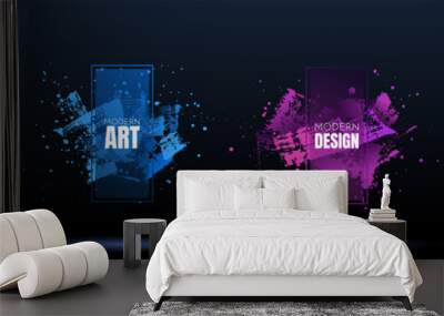 Vector frame for text. Modern Art graphics. Grungy brush strokes dynamic 3d frame stylish geometric black background. Element for design banner, posters, invitations, gift cards, flyers and brochures Wall mural