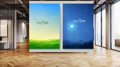 Vector illustration. Abstract background set. Minimalist style. Flat concept wallpapers. Landscape collection. Design for poster, book or magazine cover, layout, brochure. Nature scene with clear sky Wall mural