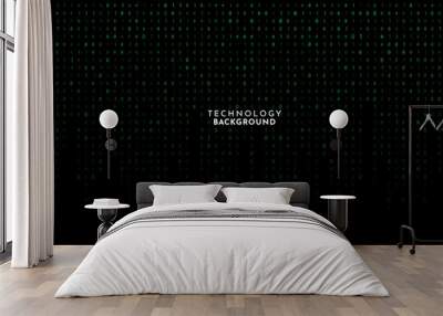 Vector illustration. Digital concept backdrop. Dark geometric lines of binary code. Design element for web banner, website template. Green color light effect. Modern technology wallpaper Wall mural