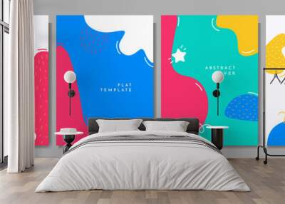 Vector illustration. Square banner template. Hand drawn doodle shapes and lines. Design elements for cover, brochure, magazine, poster, flyer. Trendy abstract colorful background Wall mural