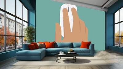 Flat Hands clicking on mouse with cable and pastel background vector Wall mural