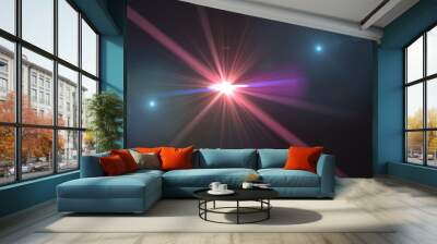 Lens flare or Star flare in black background.Modern nature flare effect with black background for overlay design Wall mural