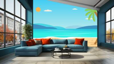 Tropical Beach Travel Holiday Vacation Leisure Nature Concept vector illustration.Beautiful seascape  and sky background.Travel concept. Wall mural