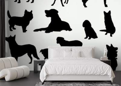  Dogs silhouettes on white background (vector collection) Wall mural