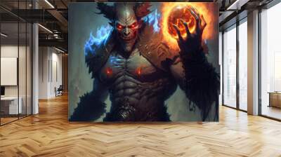 a demonic creature holding a glowing ball of fire, fantasy, concept art illustration  Wall mural