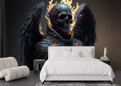 angel of death, hellfire, skeleton, fantasy character, art illustration  Wall mural