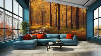 Autumn forest landscape, art illustration Wall mural