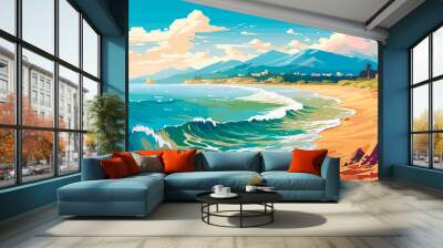 beach coast with mountains and sea, vector illustration Wall mural